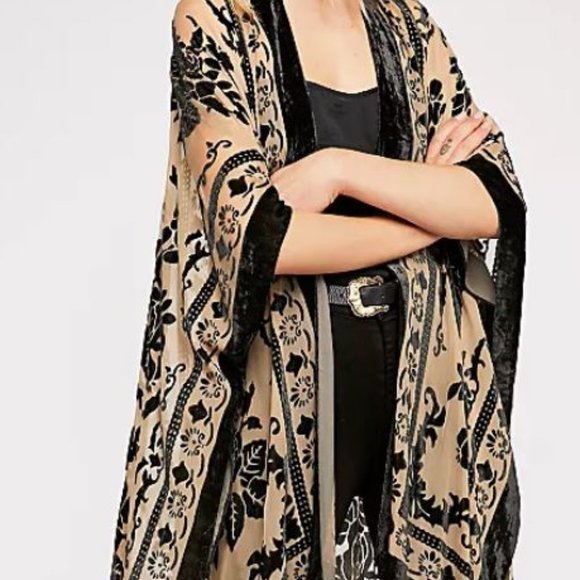 Free People Other - Free People Black Burnout Velvet Kimono